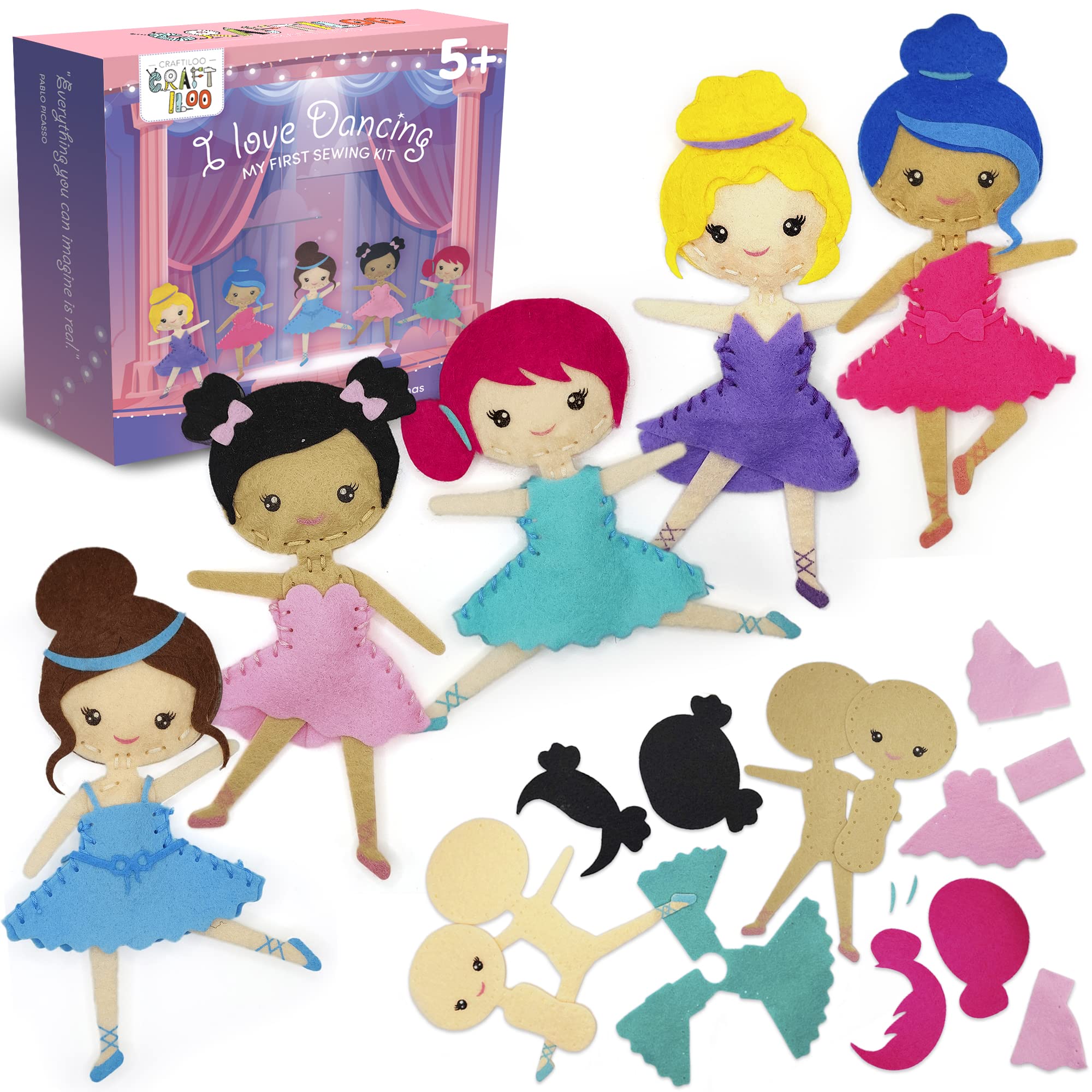 Craftiloo Ballerina Dancers Kit box shows the complete beginner-friendly set for creative play