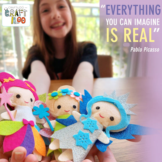 Craftiloo beginner sewing fairies guide young creators to practice gentle stitches.