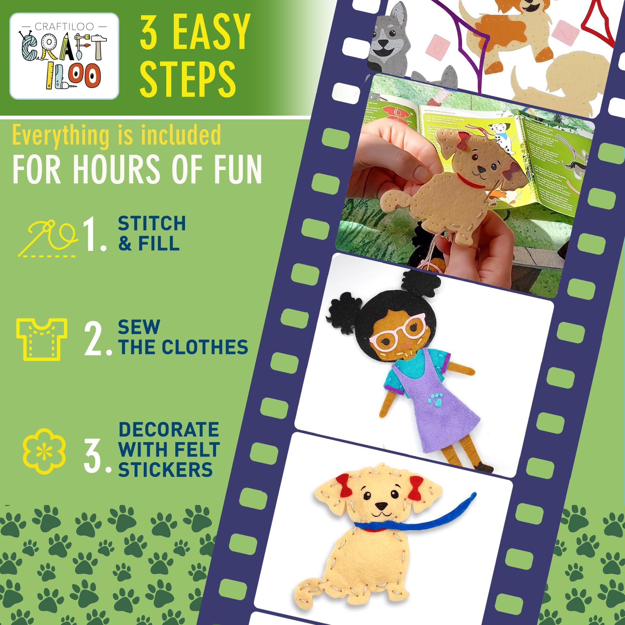 Craftiloo bundle includes playmat, needles, and decorative supplies for hands-on learning.