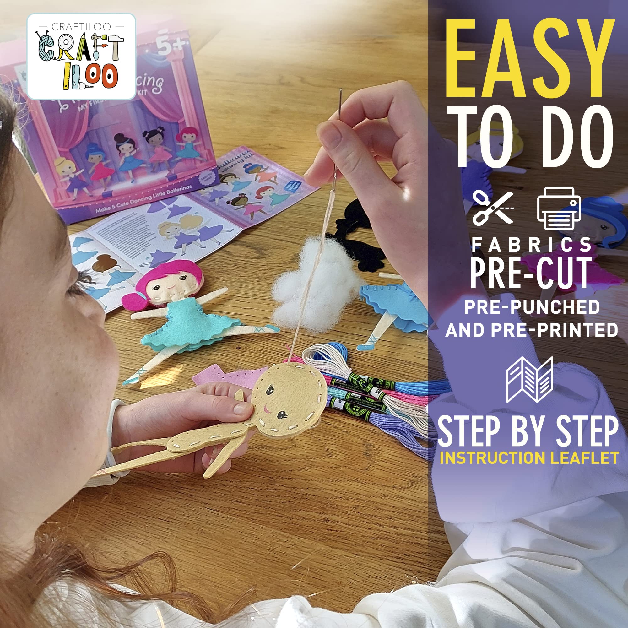 Craftiloo embroidery floss and stuffing for soft, expressive ballerinas