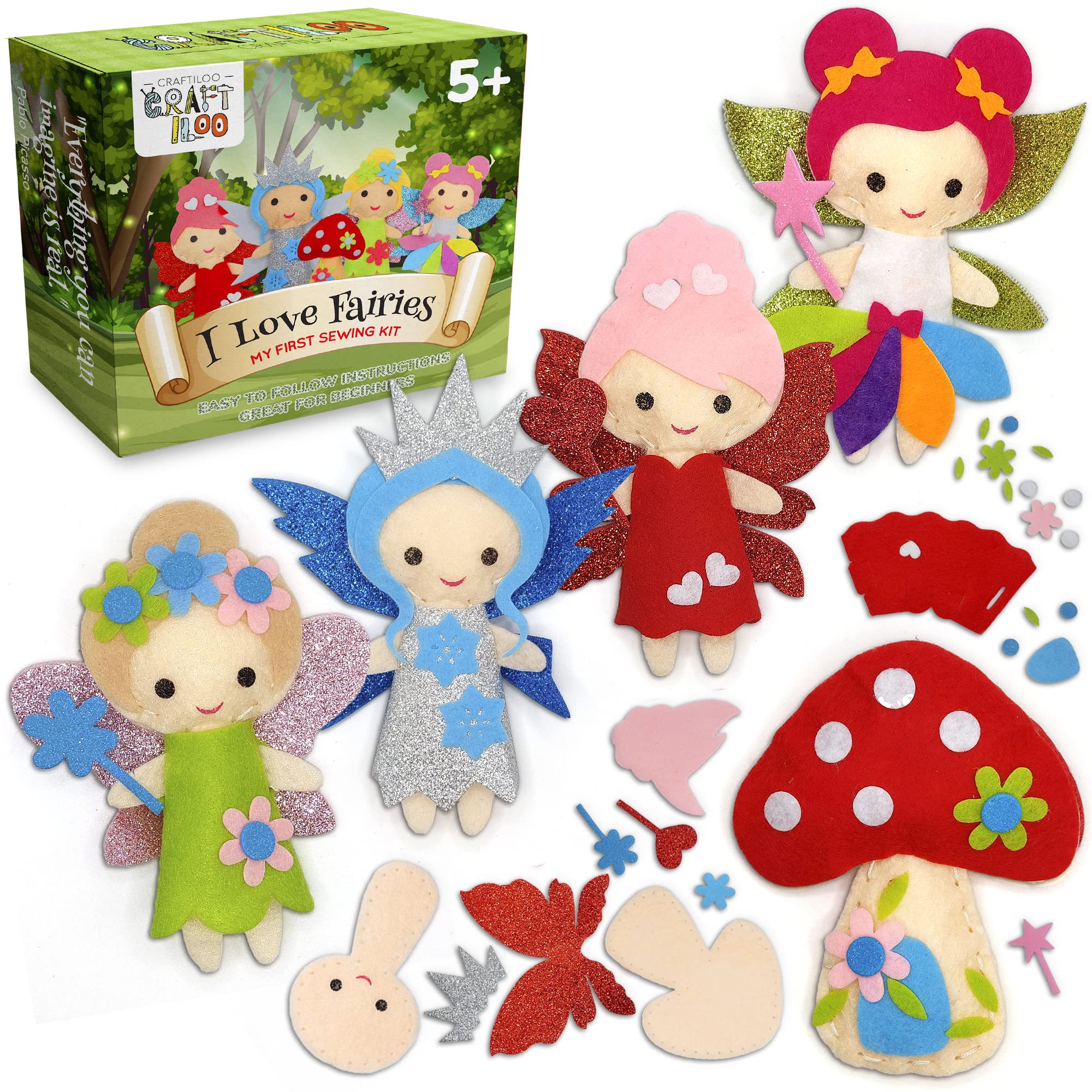 Craftiloo Fairy Sewing Kit shows colorful projects for beginner sewists and imaginative play.