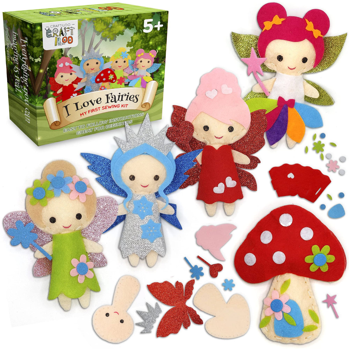Craftiloo Fairy Sewing Kit shows colorful projects for beginner sewists and imaginative play.