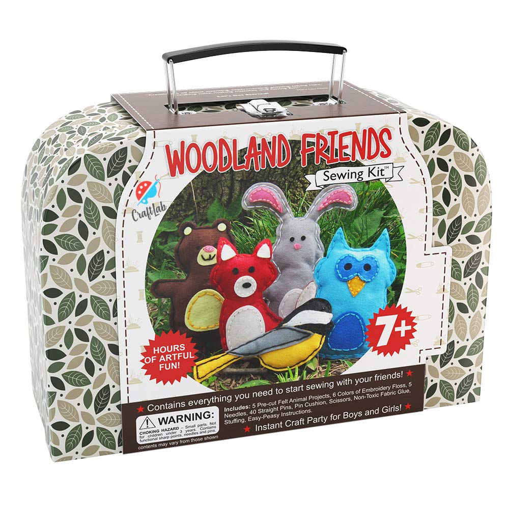 CraftLab Woodland Animals Kit cover inviting kids to start sewing