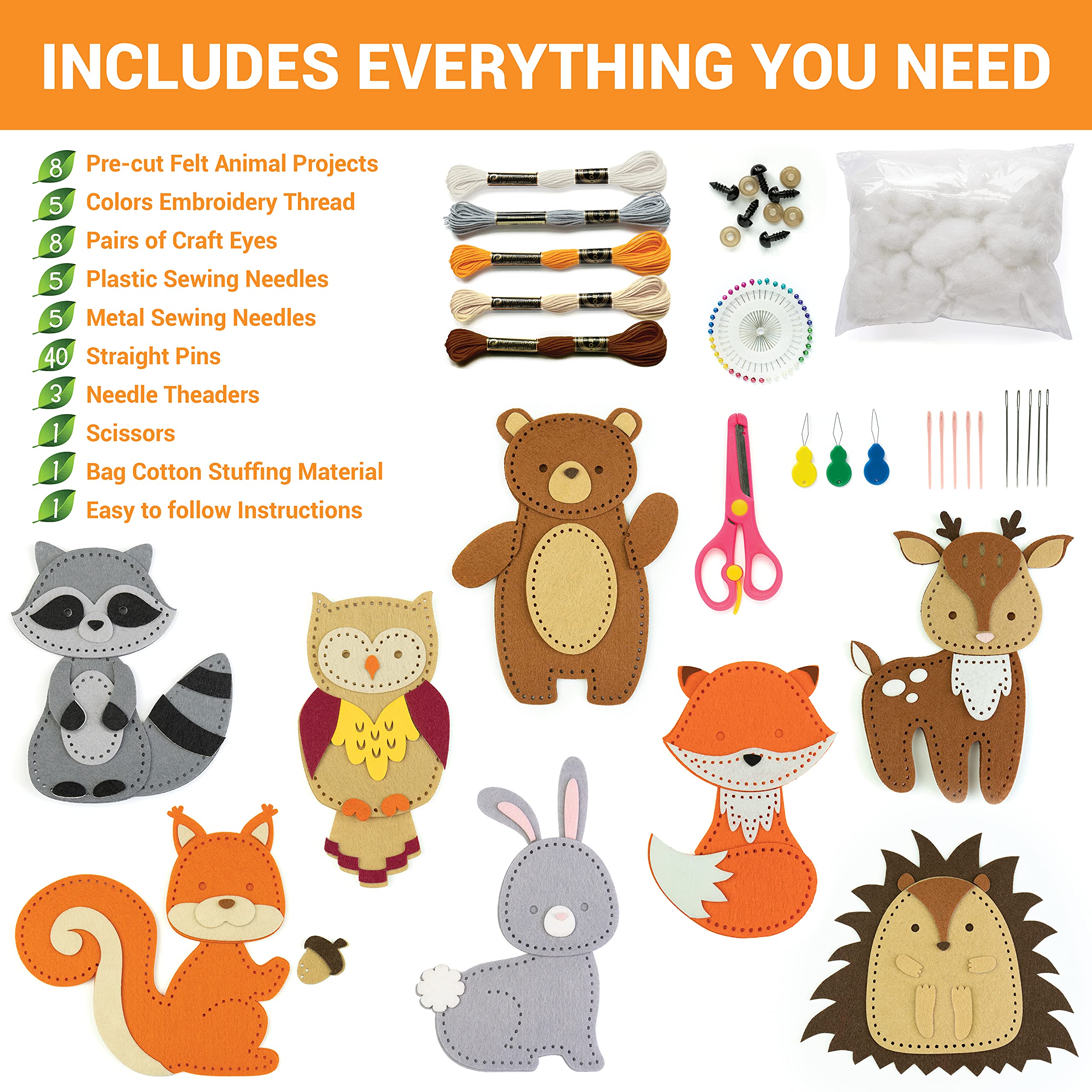 Craftorama Sewing Kit for Kids with pre-cut felt projects aids neat stitches for beginners.