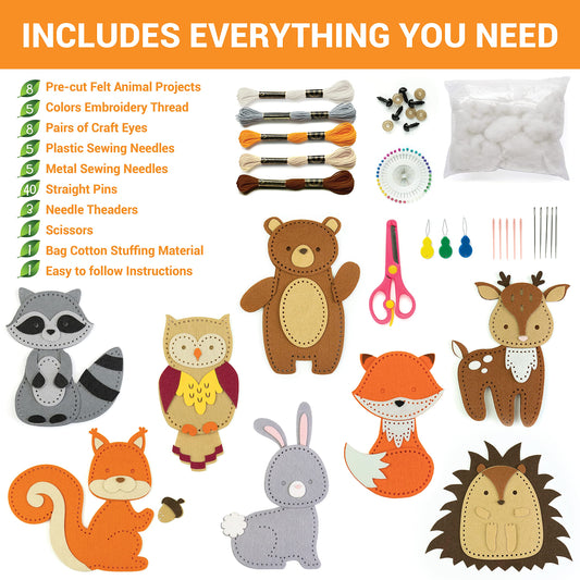 Craftorama Sewing Kit for Kids with pre-cut felt projects aids neat stitches for beginners.