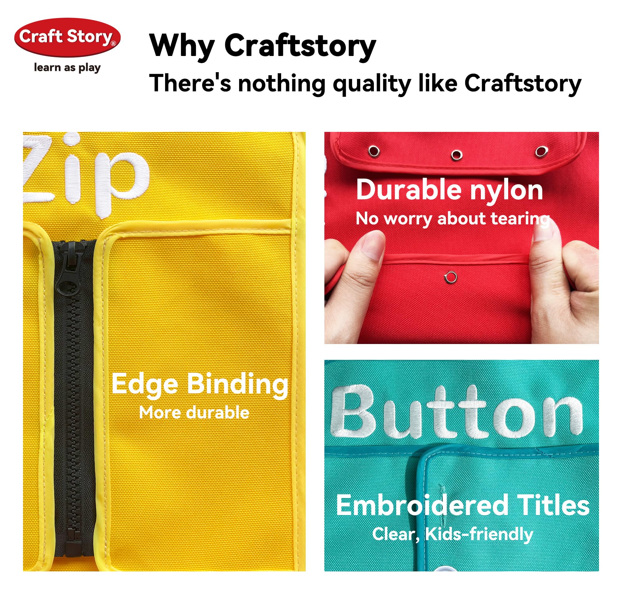 Craftstory Busy Board dressing-skills focus encourages exploration of everyday items