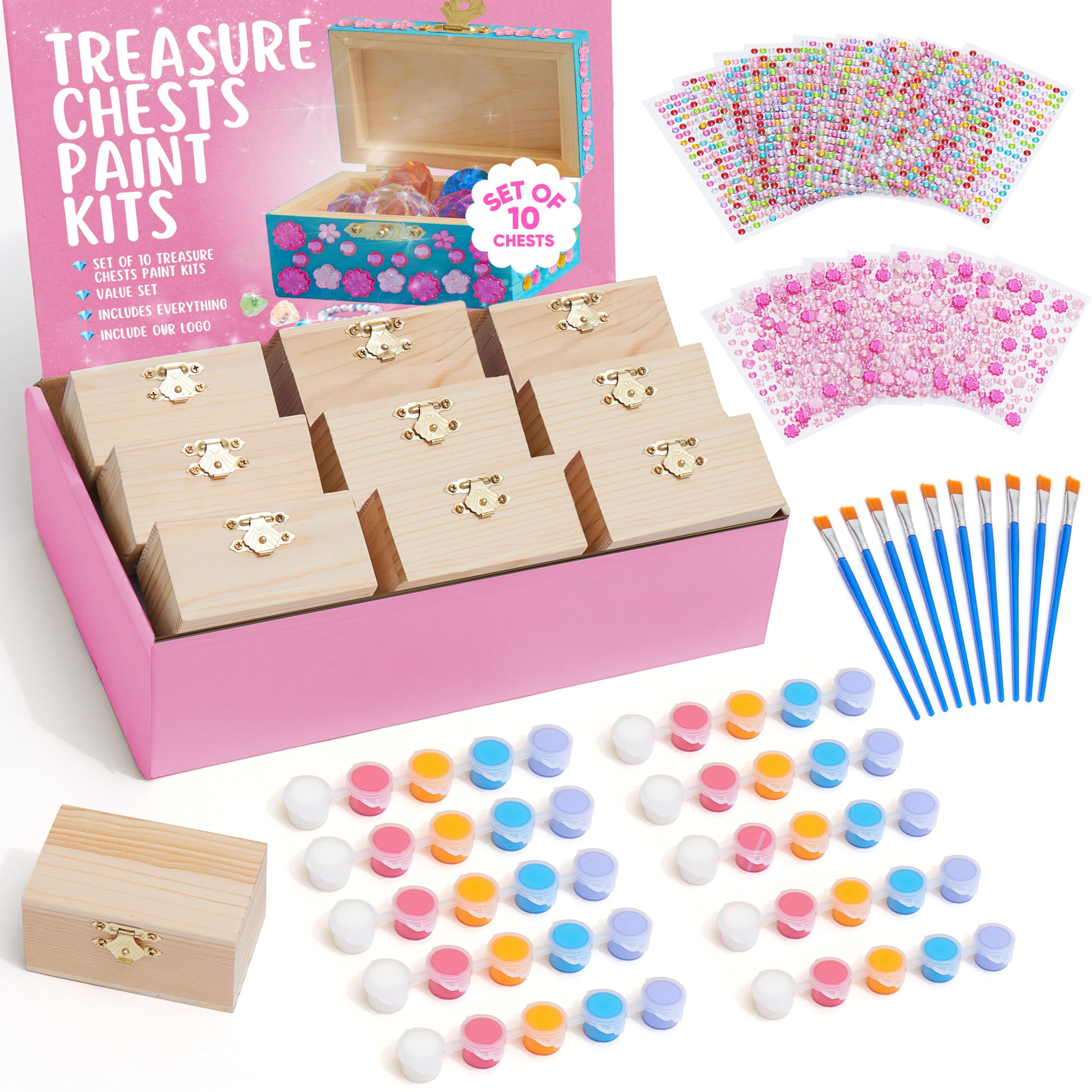 CRAFTY HAPPITOYS 10-set jewelry box painting kit with unfinished chests for imaginative play.