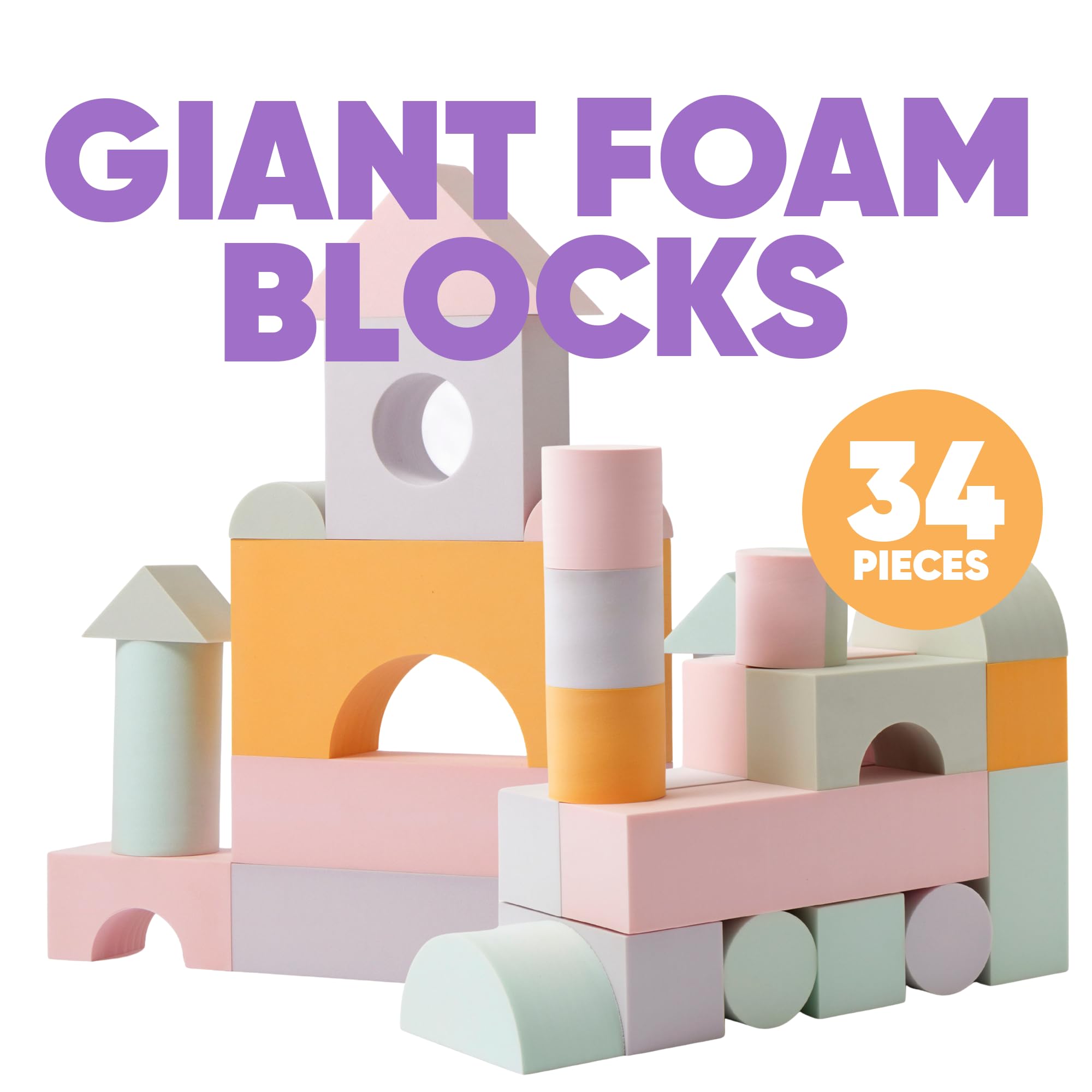 Crafty Happitoys foam blocks large stacking tower supports fine motor skills.