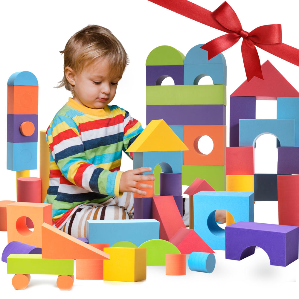 Crafty Happitoys 34-piece foam blocks set for toddlers encourages imaginative building play.