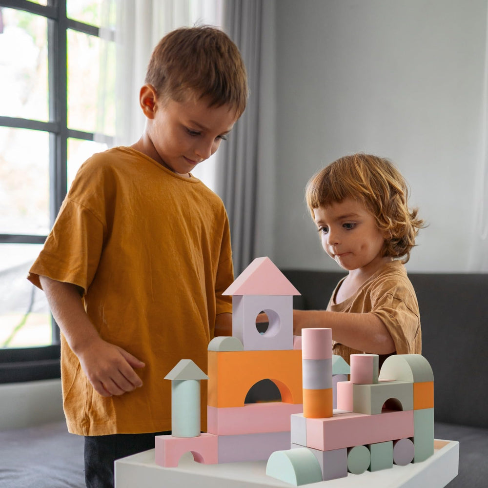 Crafty Happitoys Montessori-inspired foam blocks promote tactile learning and collaboration.