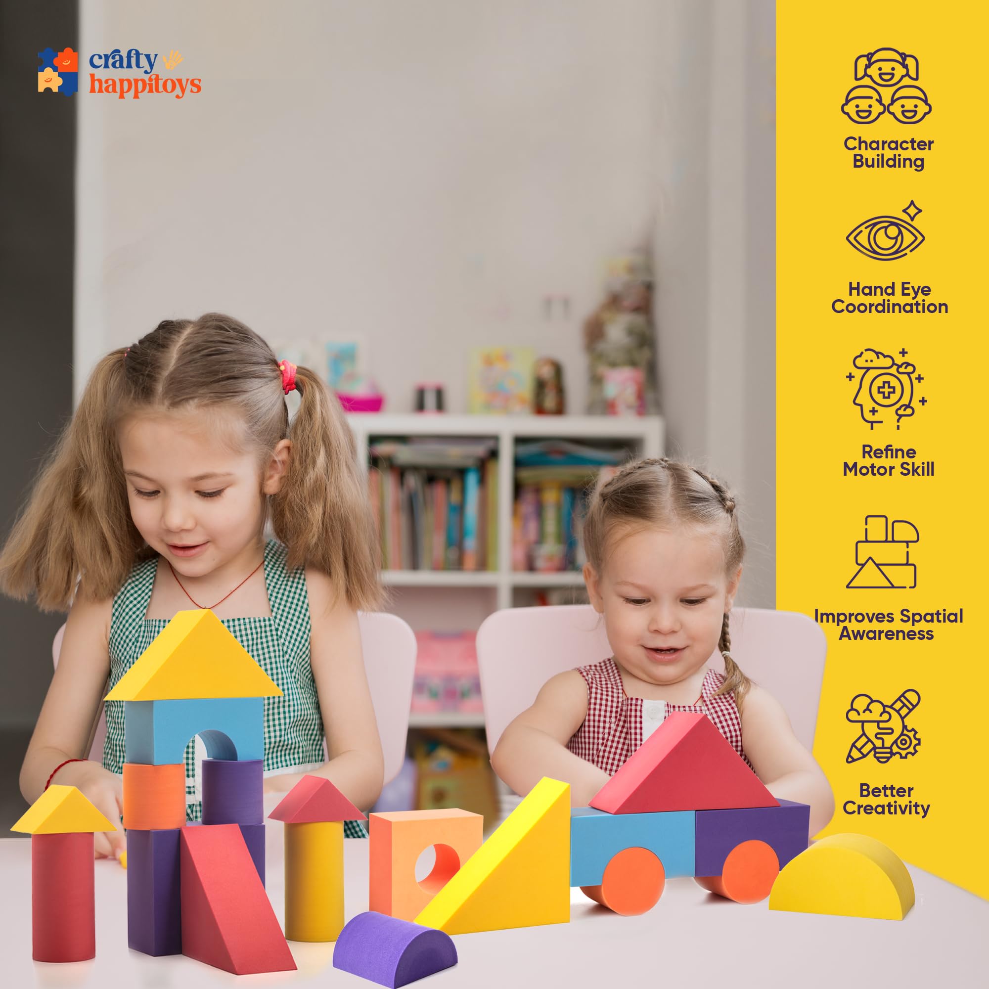 Crafty Happitoys storage bag keeps blocks organized for quick cleanup after play.