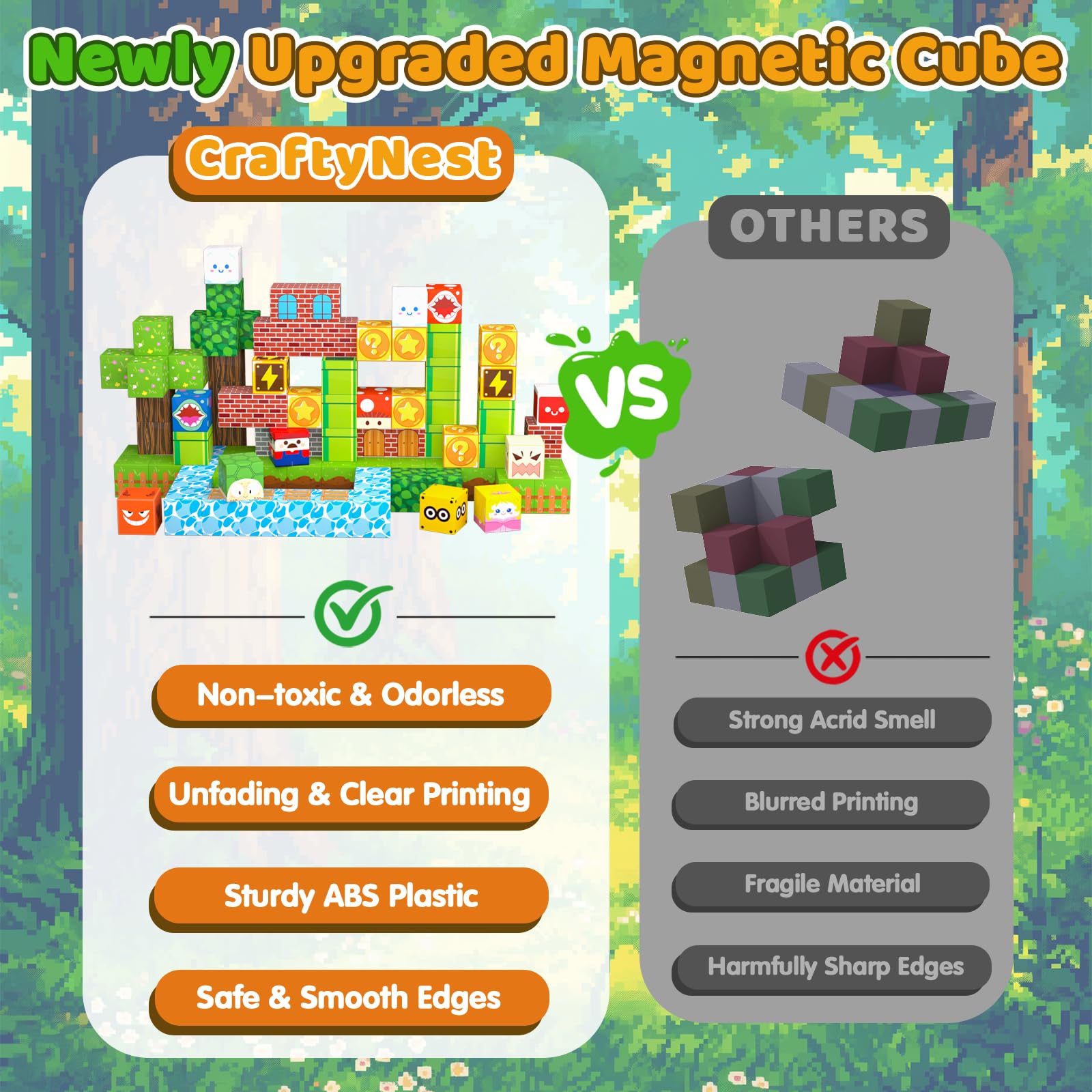 CraftyNest blocks with strong magnets creating stable, intricate structures.