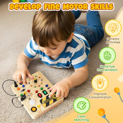 Cravenook Montessori Busy Board wooden-texture surface emphasizes safe, durable design for toddlers