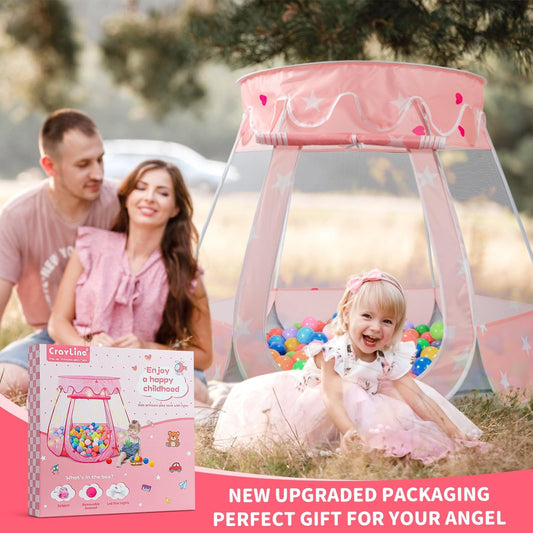 Crayline pink gray tent showing effortless setup for kids