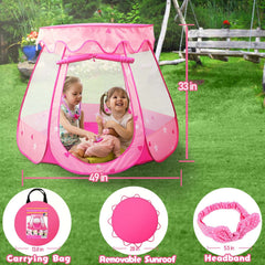 Crayline Pink Princess tent spacious 49x49x33 inches for roomy play.
