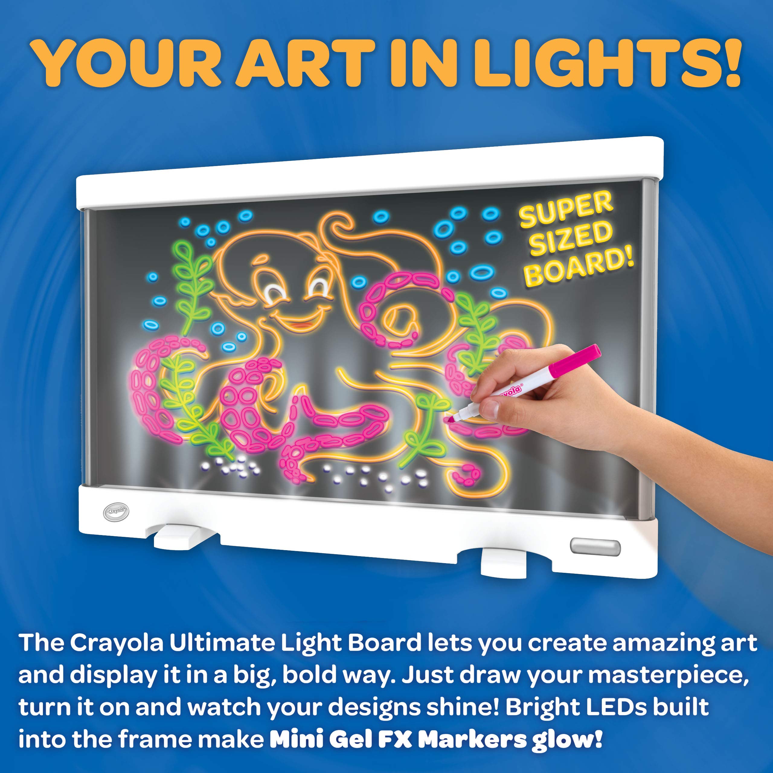 Six mini washable gel markers with bold color for the Crayola light board