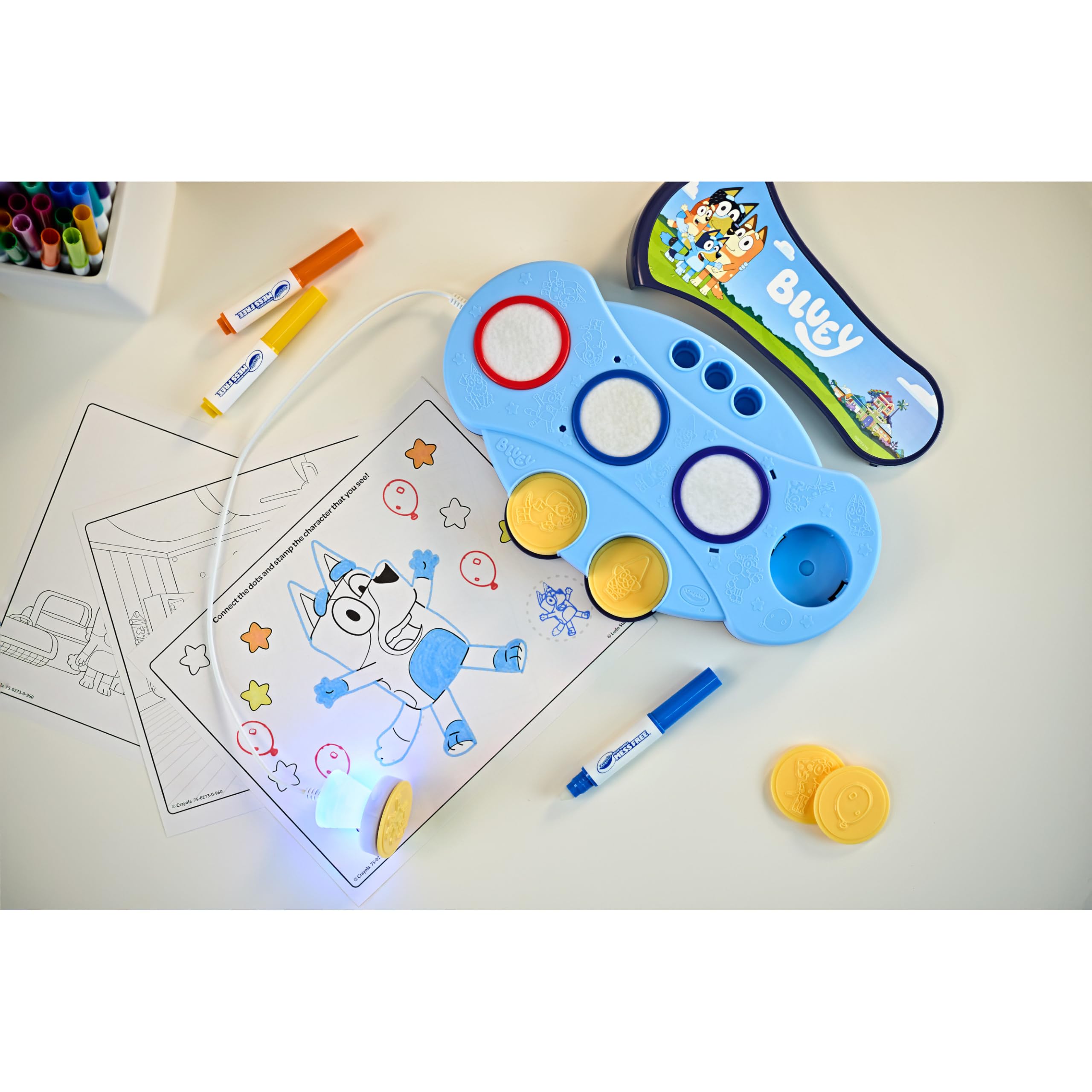 ACMI-certified safety badge on Crayola Bluey set