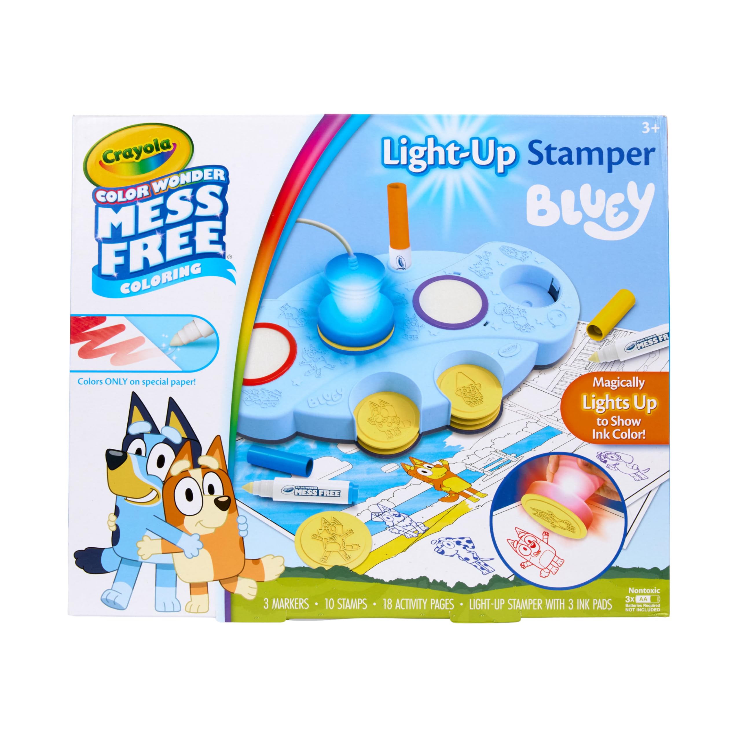 Crayola Bluey light-up stamper unit showing magical glow for stamping fun