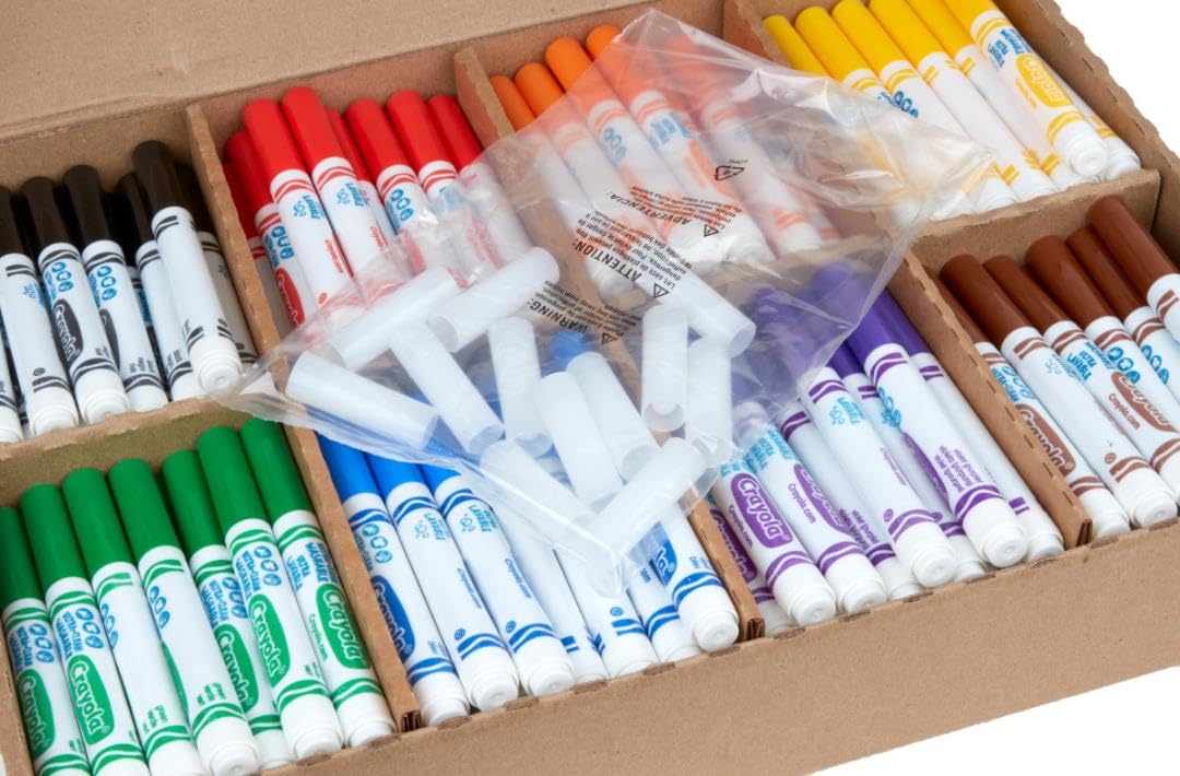 Crayola broad line classpack 200ct ultra-clean washable markers wash off skin and fabrics.