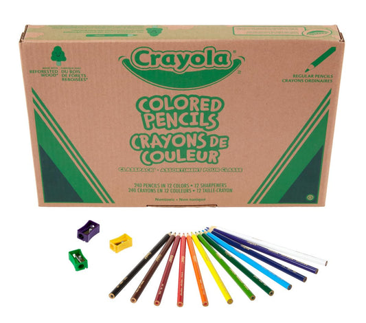 Crayola Classpack 12-color range with 20 pencils per shade supports consistent color choices.