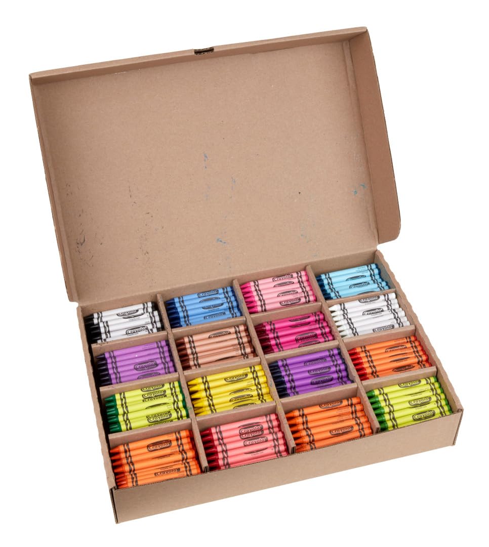 Close-up shows smooth Crayola crayons with vibrant pigments.