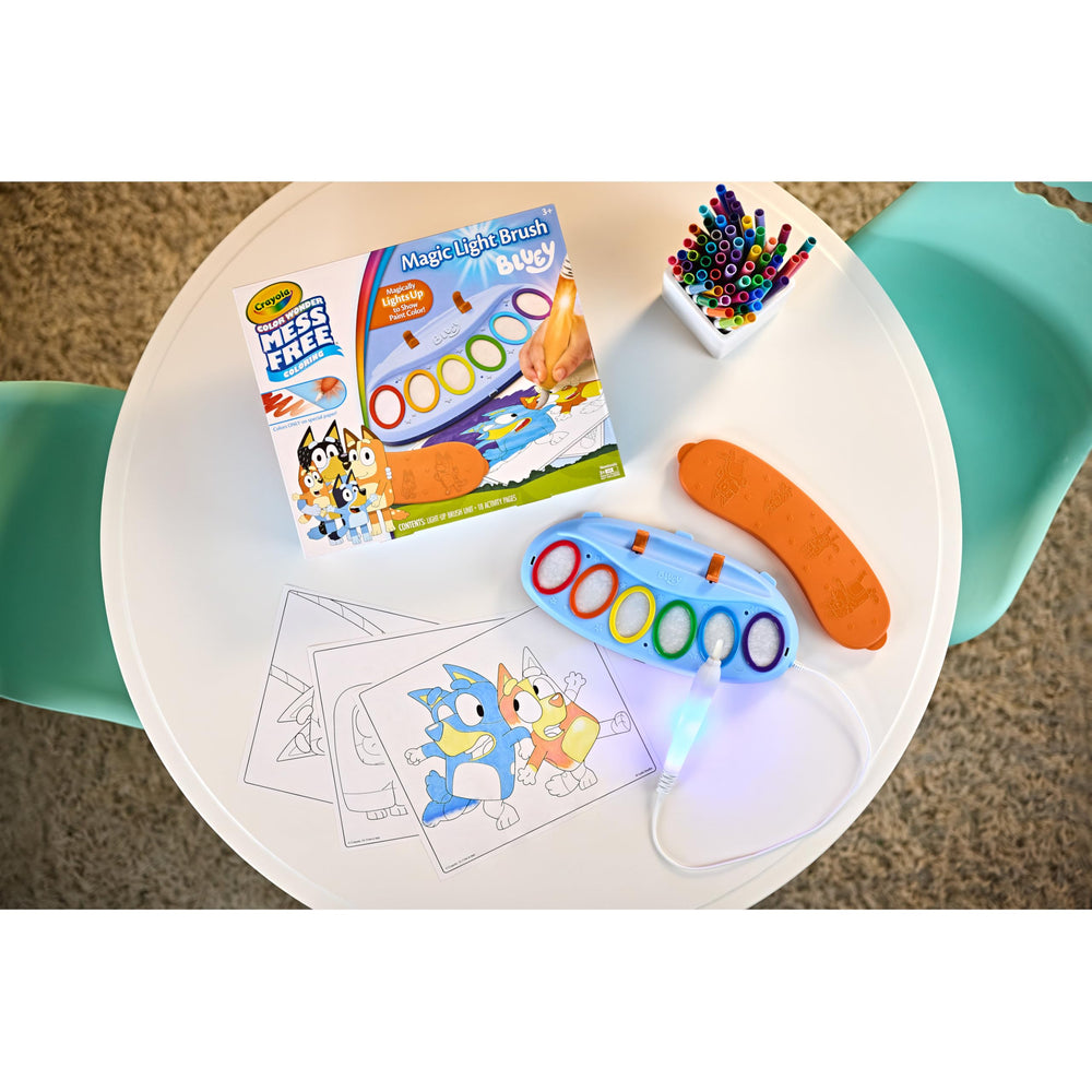 Crayola Color Wonder painting station promotes creative play with Bluey themes.