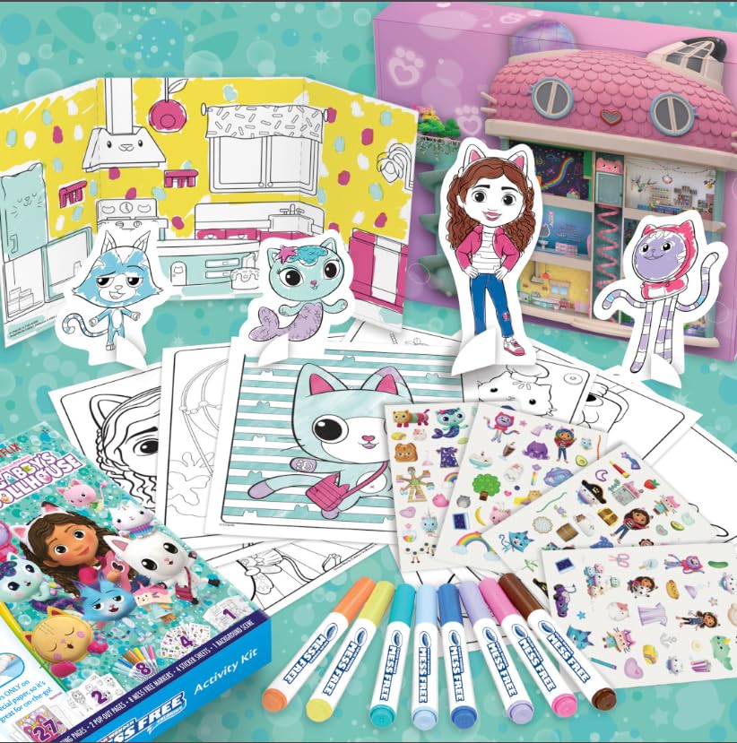Crayola Color Wonder Gabby’s Dollhouse art kit travel-friendly and mess-free.