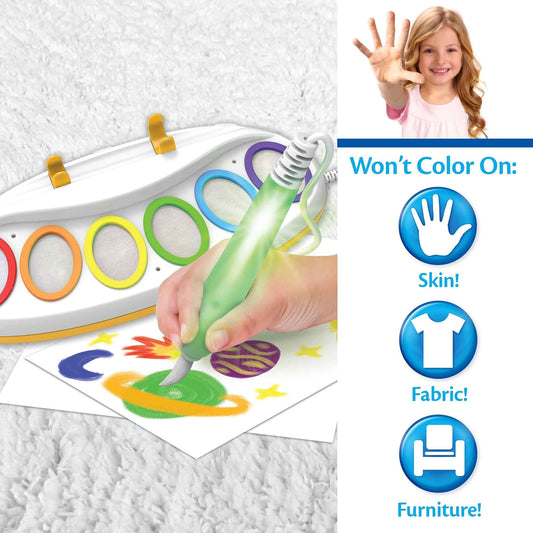Crayola Color Wonder paints illuminate on special paper, keeping skin and clothes clean.