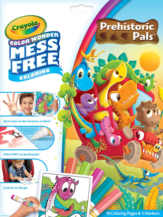 Crayola front cover showing prehistoric pals art and travel folder for organized play