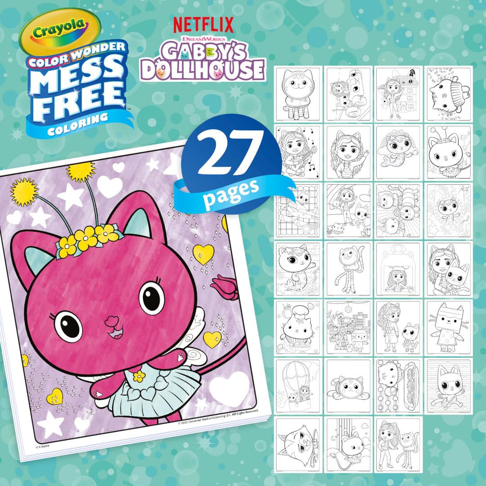 Crayola Color Wonder sticker sheets add sparkle to Gabby’s Dollhouse art.