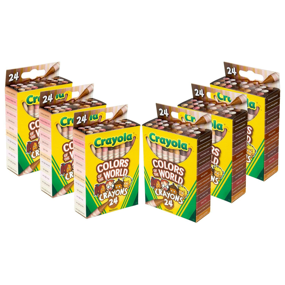 Crayola Colors of the World six-pack box shown for classroom coloring.