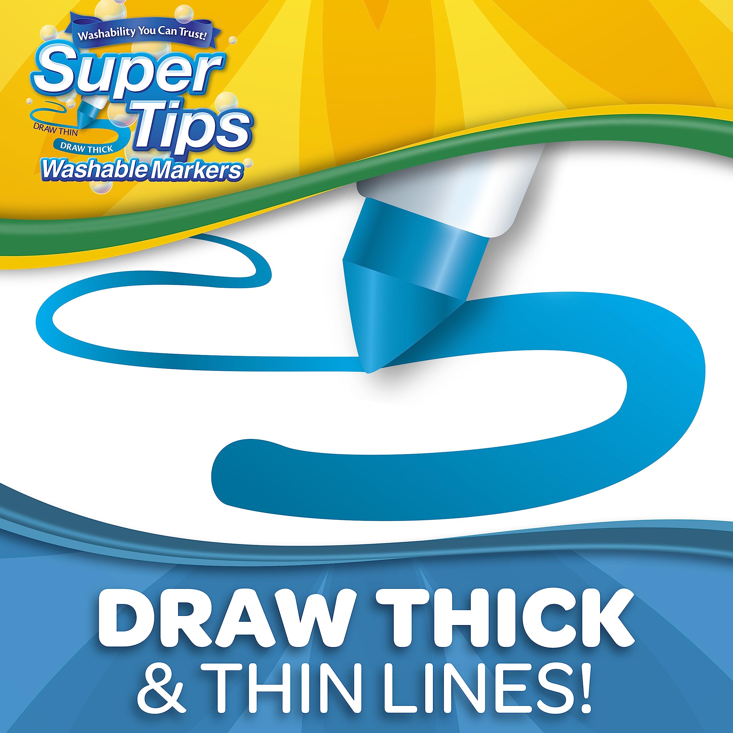 Crayola markers with conical and fine tips deliver thick and thin lines.