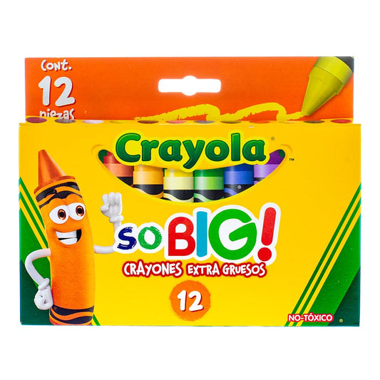 Crayola So Big extra jumbo crayons in 12-pack front display, easy for small hands.