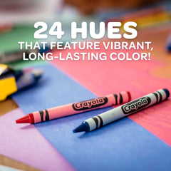 Crayola crayons in a classroom setup for learning activities