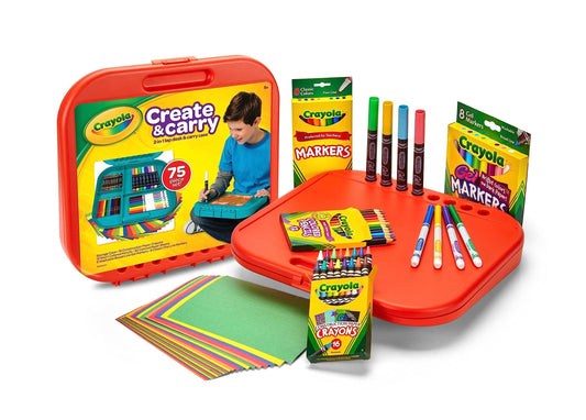Crayola travel art kit carrying case keeps supplies neatly organized on trips.
