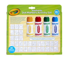 Crayola dot markers on educational pages enhancing early learning and color recognition.