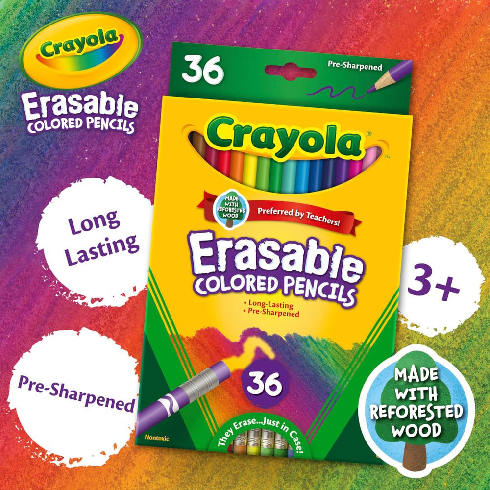 Crayola Erasable Pencils 36ct erases easily to refine artwork.