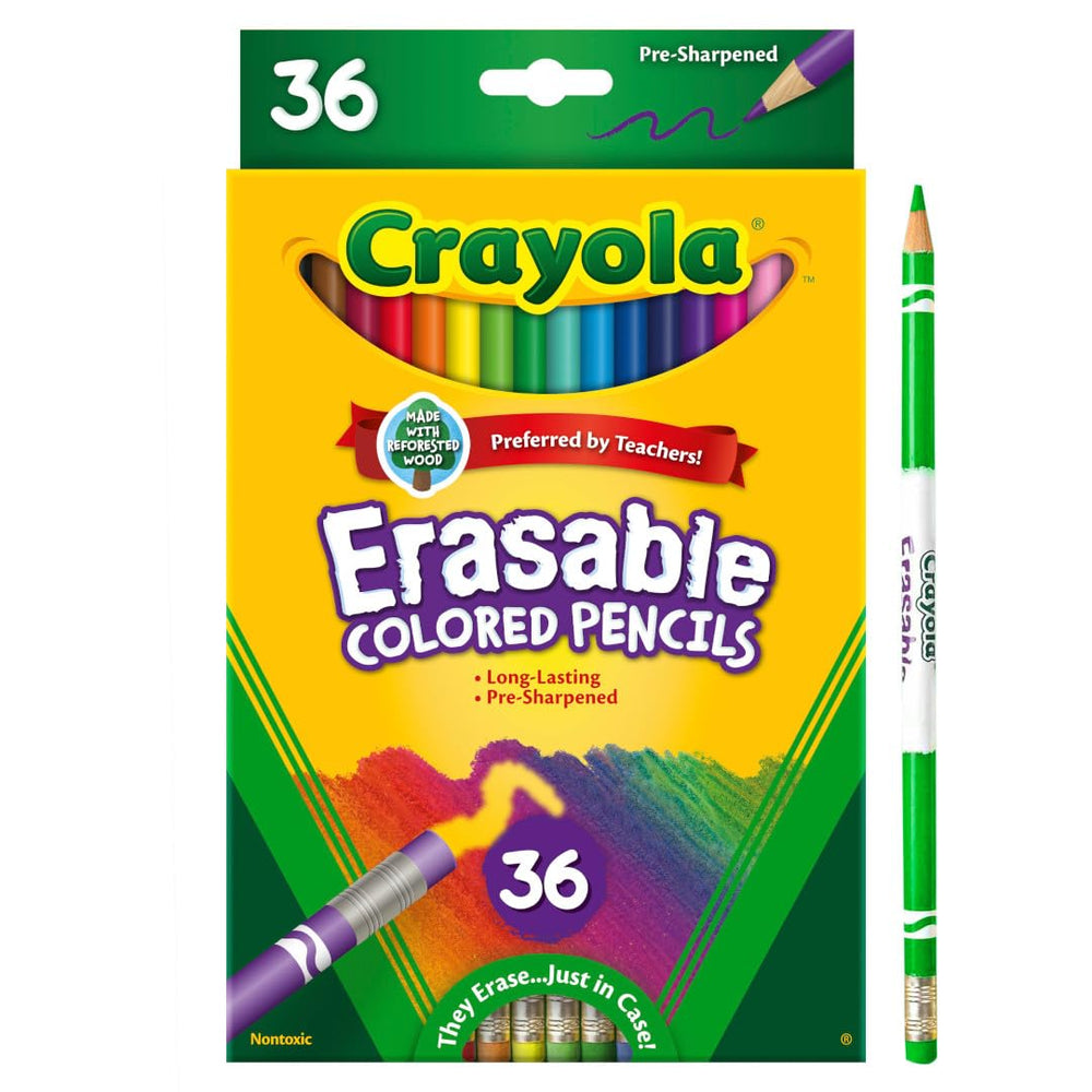 Crayola Erasable Pencils 36ct vibrant colors bring art to life.