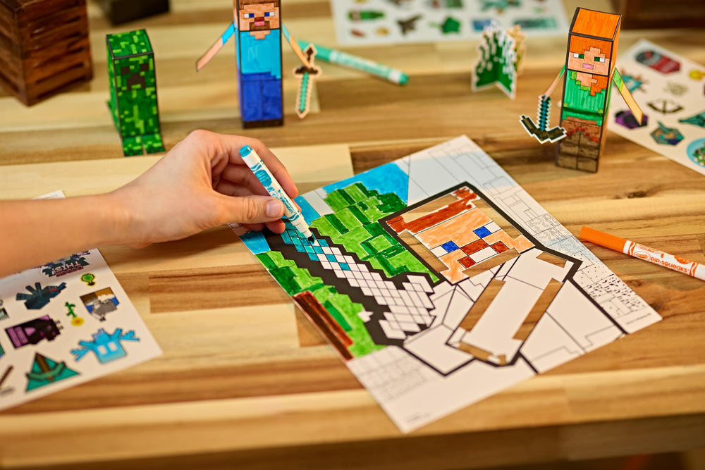 Crayola Minecraft POPs tape sheet — helps assemble 3D scenes securely.