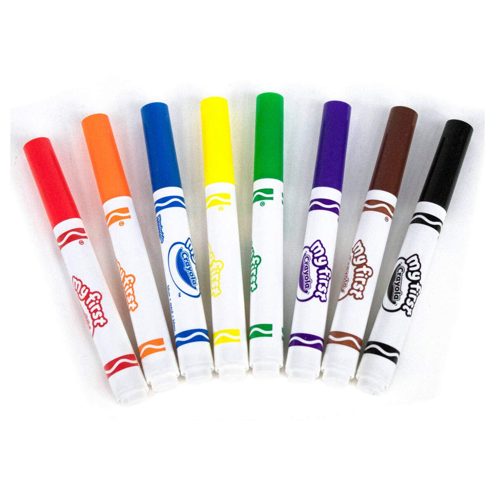 Crayola MyFirst markers child drawing; washable ink rinses from skin and clothing.