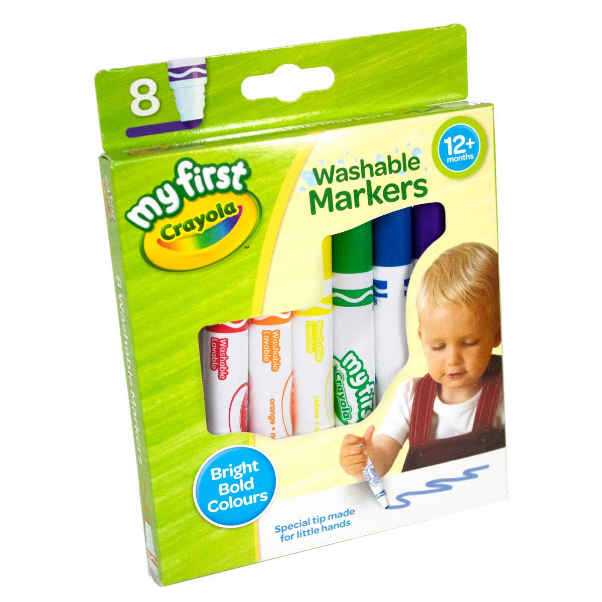 Crayola MyFirst washable markers front view; eight colors ideal for toddlers' creativity.