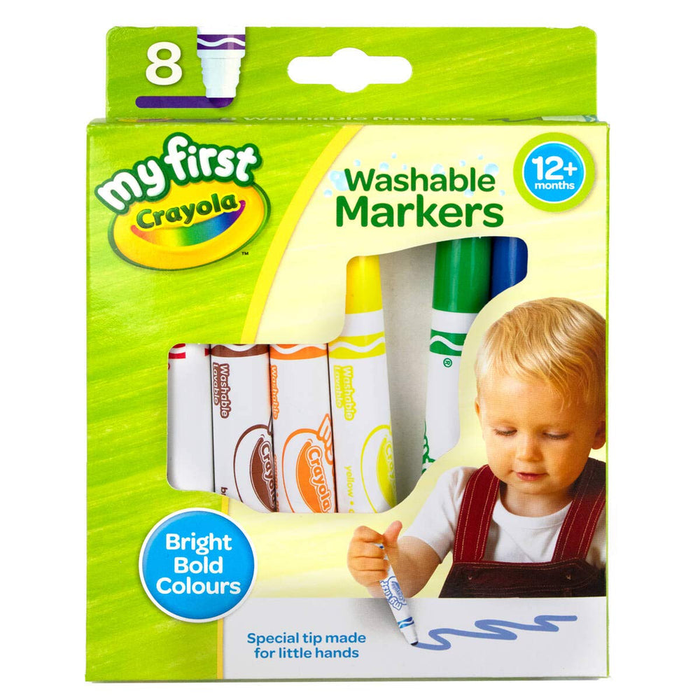 Crayola MyFirst markers close-up nib; easy-grip design supports bold strokes.