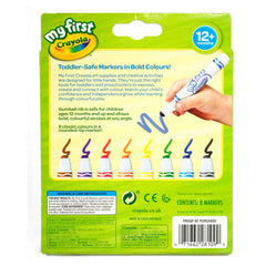 Crayola MyFirst markers packaging; kid-friendly set includes eight washable colors.