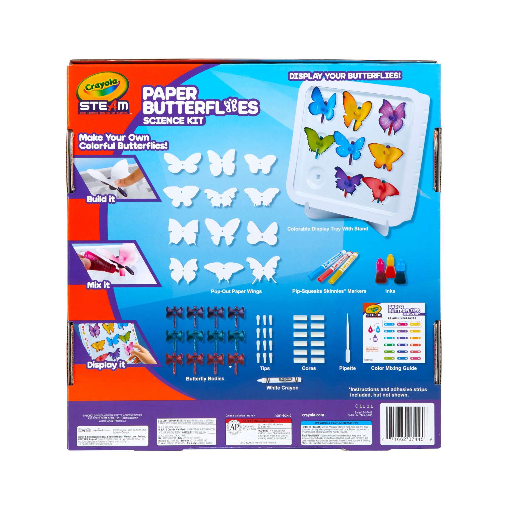 Crayola butterflies wings display vibrant inks and capillary action.