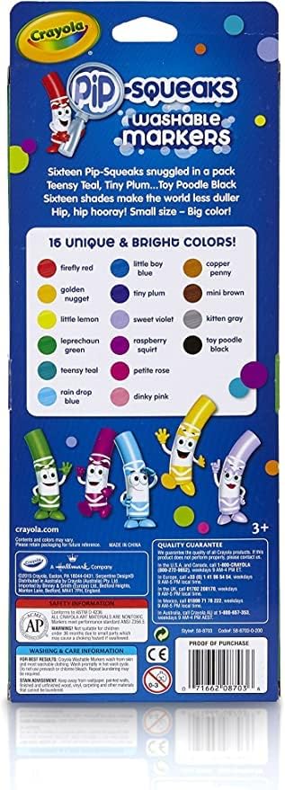Crayola Pip-Squeaks markers' washable ink wipes off skin and fabrics.