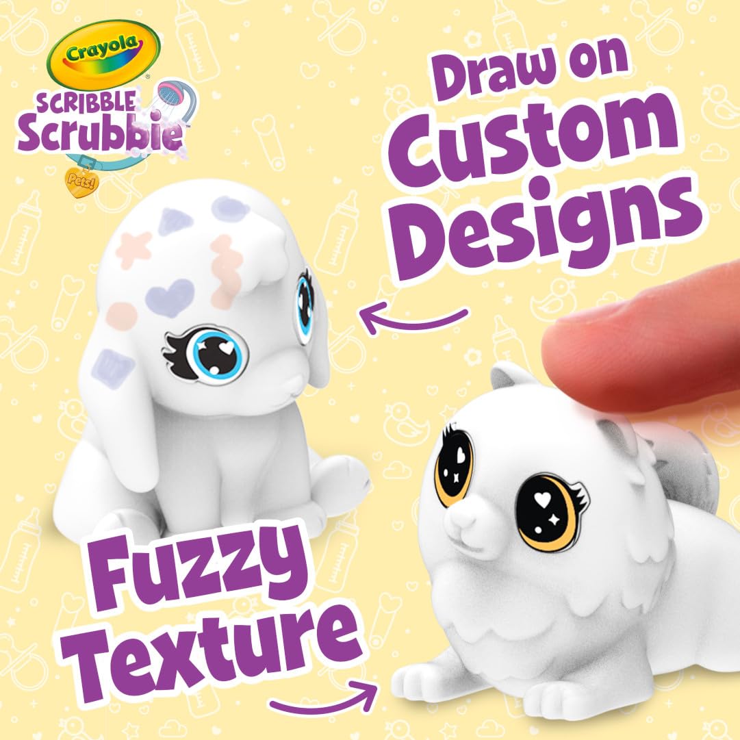 Kids coloring Scribble Scrubbie Baby Pets with washable markers during playtime.