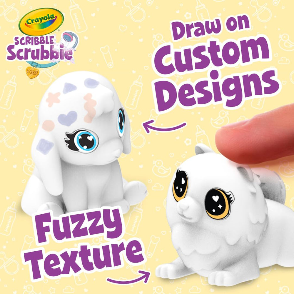 Kids coloring Scribble Scrubbie Baby Pets with washable markers during playtime.