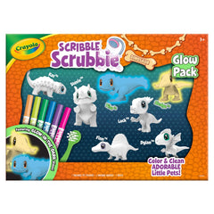 Crayola Scribble Scrubbie Glow Dinos glow in color after light exposure.