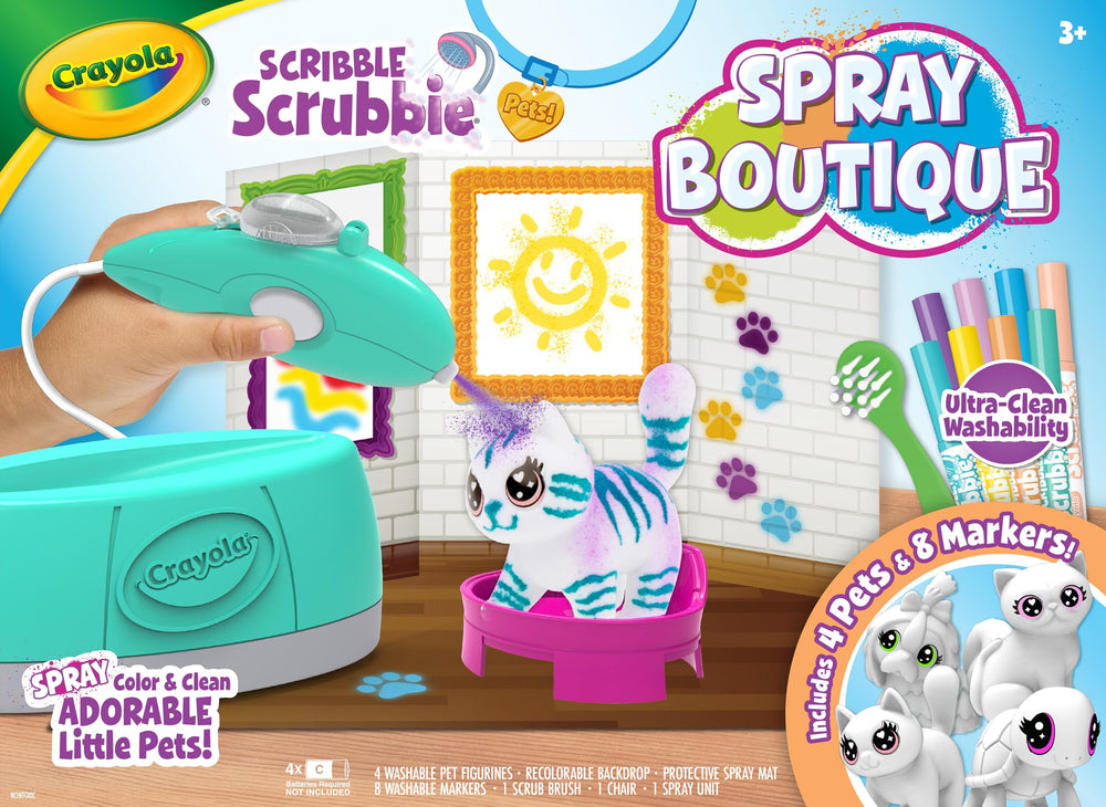 Crayola Scribble Scrubbie airbrush set for bold pet designs with spray art.