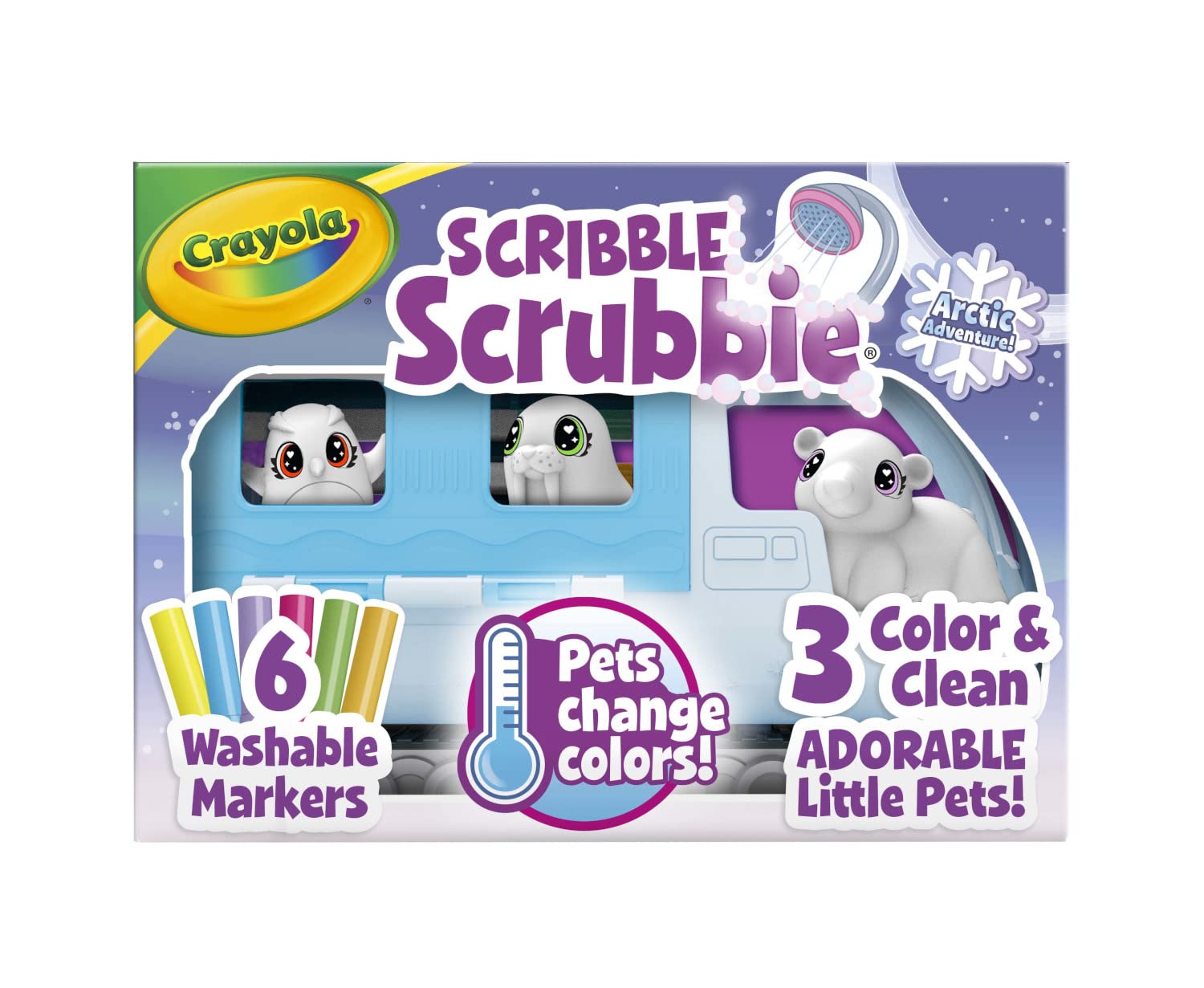 Crayola Scribble Scrubbie Pets Arctic Snow Explorer Truck for on-the-go creativity and storage.